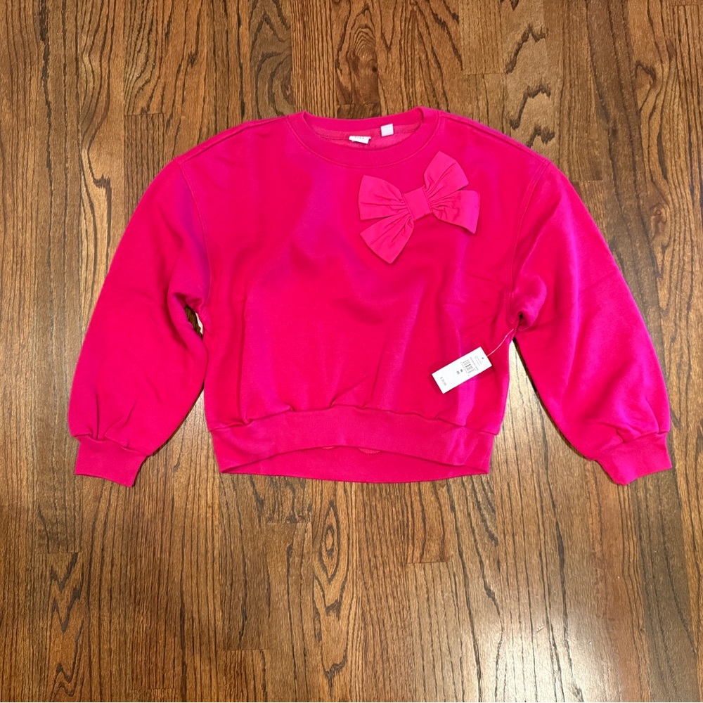 GAP Kids NEW fleece lined sweatshirt size 8 medium bright pink bow sweater girls
